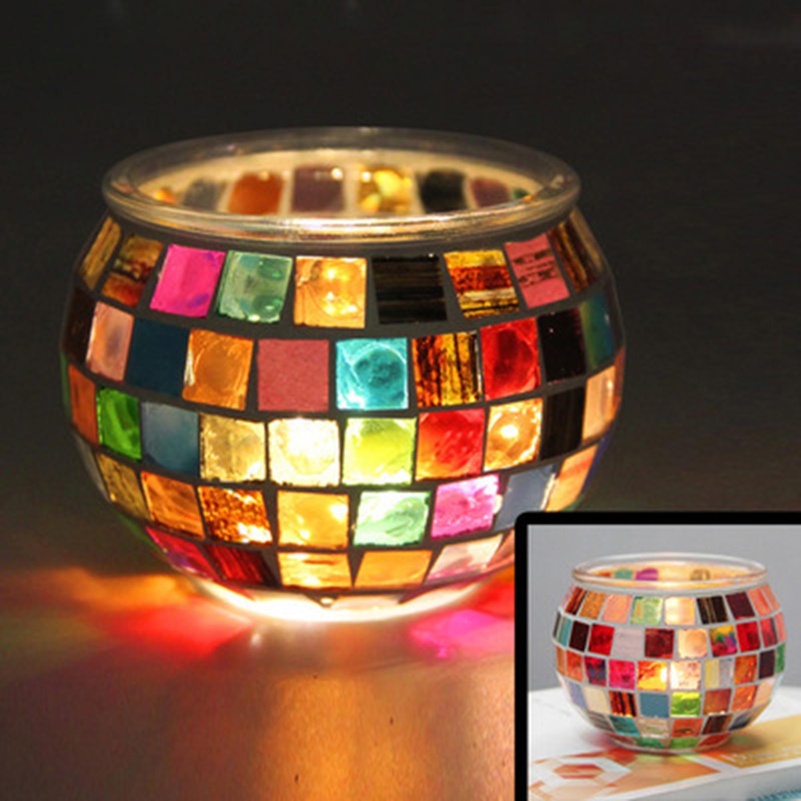Modern Mosaic Glass Candle Holder Tea Light Candlestick Centerpiece Party