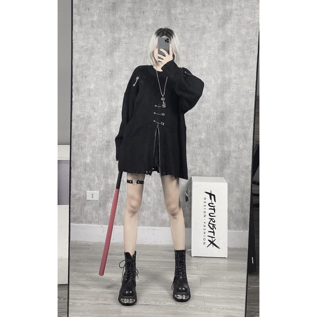 Áo Len Mix Kim Băng, Áo Len Unisex Form Rộng Xẻ Trước Có Zipper Khóa Cực Ngầu