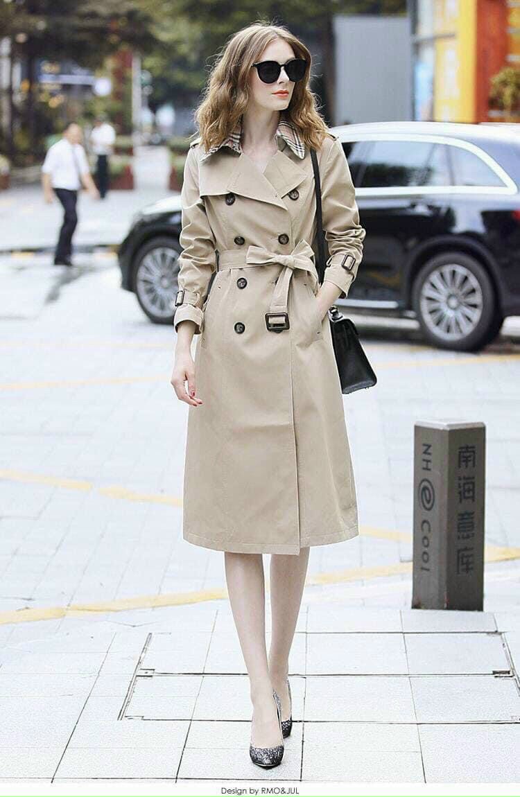 Áo khoác kaki thu đông phom dài cổ caro GD44688