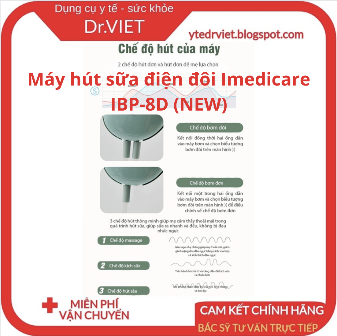 Máy hút sữa điện đôi Imedicare iBP-8D (NEW) (Hàng Chính Hãng)