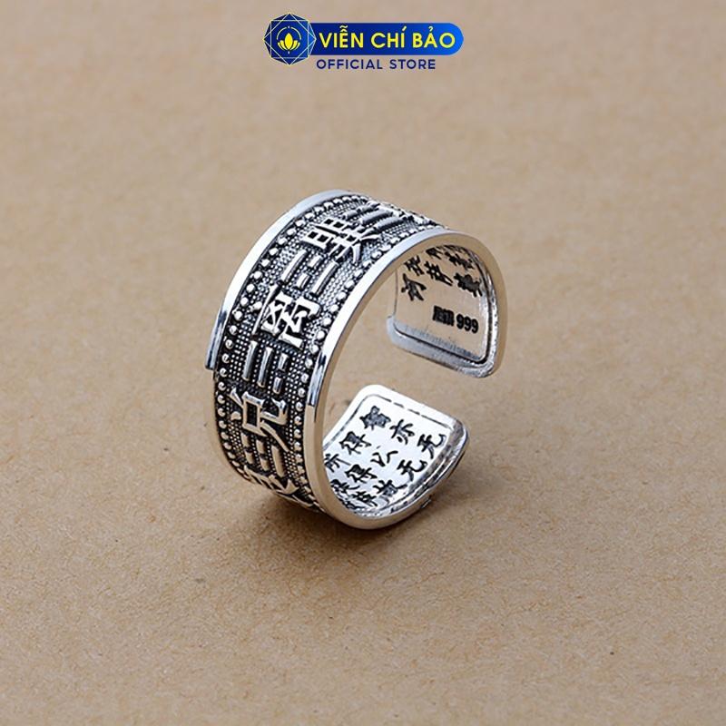 Nhẫn bạc nam Cửu kinh bát quái - Bát nhã tâm kinh chất liệu bạc Thái S925 Viễn Chí Bảo N101250