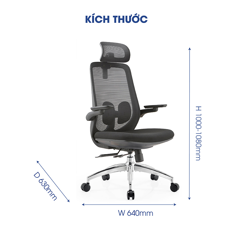 Ghế công thái học Ergonomic Como C210A - Tựa tay 2D, mâm ghế chỉnh ngả 90-135 độ, lưng lưới thoáng mát