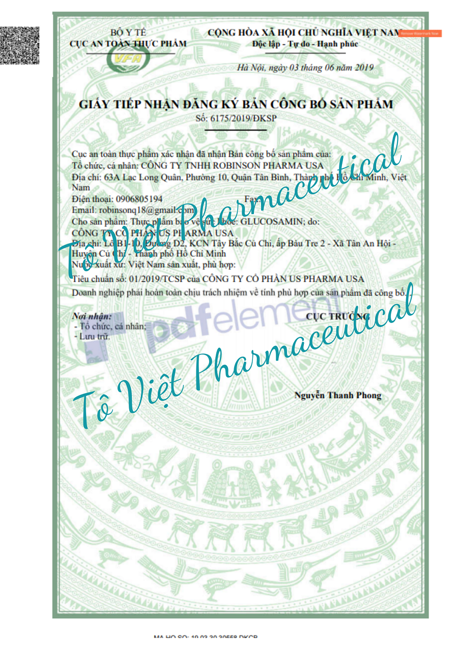 TPCN- Robinson Pharma USA- Glucosamin-Viên uống hổ trợ bổ xương khớp, Viêm khớp, đau khớp và chống thoái hoá khớp (60 viên)