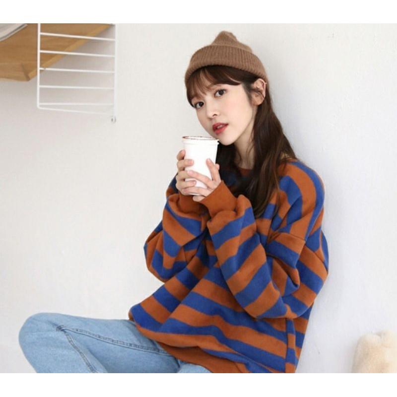 Áo sweater kẻ ulzzang unisex - ẢNH THẬT