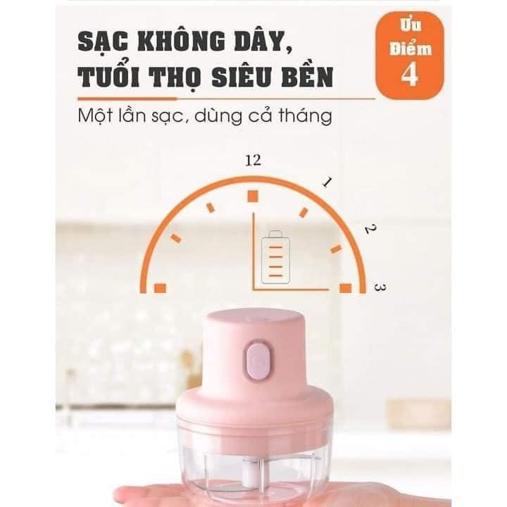 Máy Xay Mini Sạc Điện Có Cổng Sạc Usb, Nhỏ Gọn Tiện Ích Dễ Sử Dụng Xay Hành Tỏi Rau Củ Quả Thể Tích 250ML