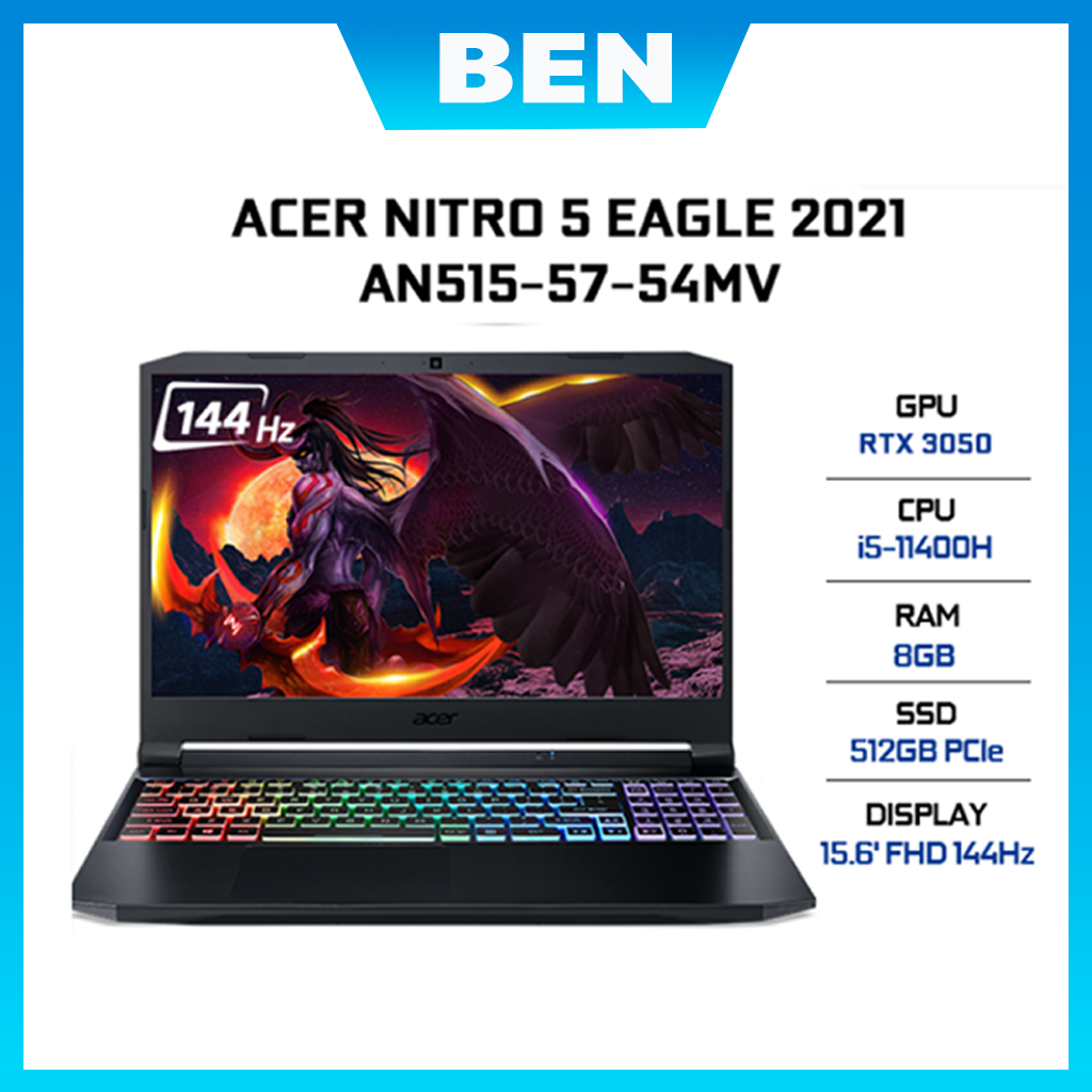 Laptop Acer Nitro 5 Eagle AN515-57-54MV (Core i5-11400H/ 8GB/ 512GB SSD/ RTX 3050 4GB/ 15.6 FHD IPS, 144Hz/ Win11) - Hàng Chính Hãng