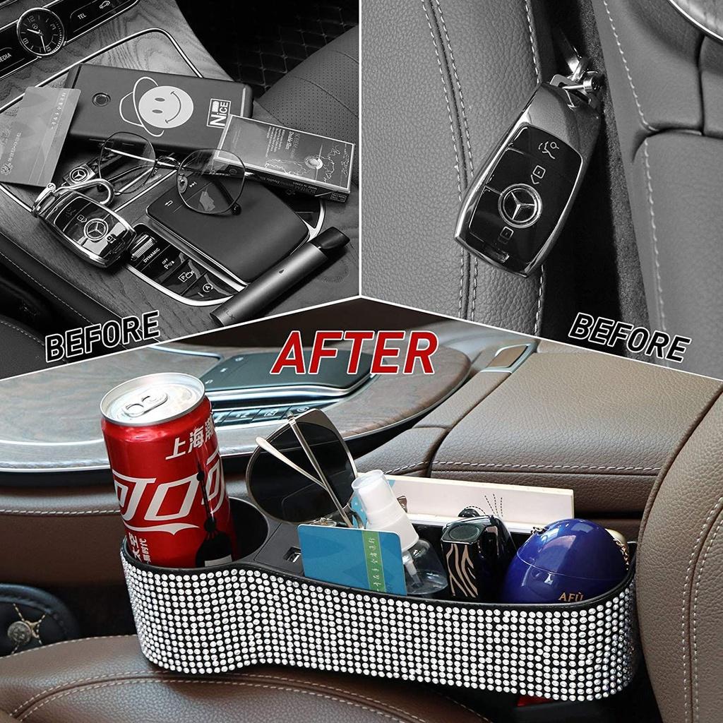 Hộp đựng đồ gắn khe hở ghế ngồi xe hơi có cổng sạc usb tiện dụng
