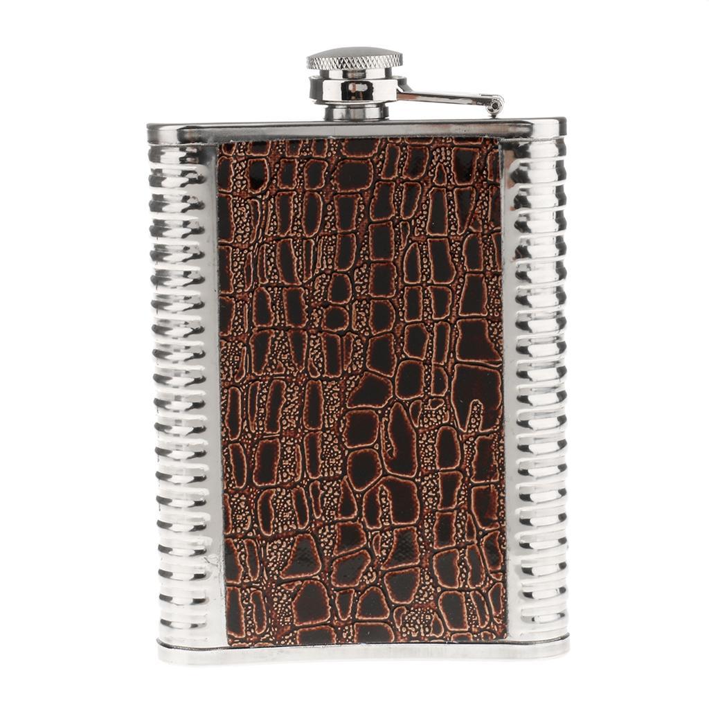 8oz Portable Stainless Steel Liquor Hip Flask Russia Camping Flagon Brown