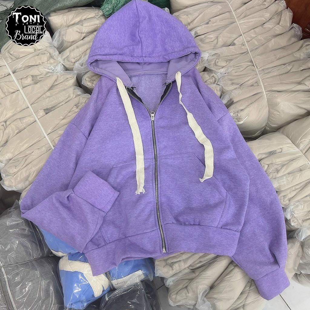 Áo Hoodie Basic Nỉ Ngoại Dây To - Áo Khoác Nỉ Trơn form bán lửng Unisex