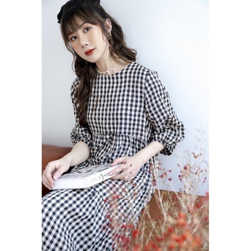 Đầm babydoll dáng xuông kẻ caro siêu xinh