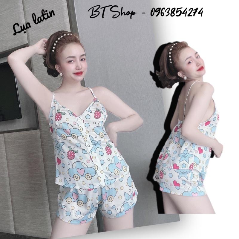 Đồ bộ set ngủ mặc nhà lụa latin 2 dây hoạ tiết freesize 42-57kg