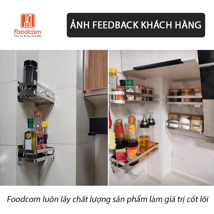 Combo 3 kệ gia vị dán tường đa năng FOODCOM chất liệu inox cao cấp không han gỉ có miếng dán 3M cực kỳ chắc chắn chịu lực  30 kg tiết kiệm không gian gia đình