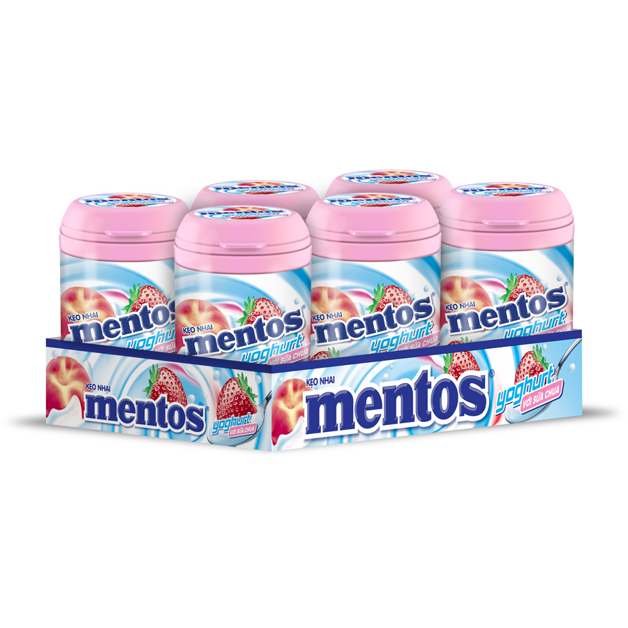 Kẹo Nhai Mentos Sữa Chua (Dâu, Đào) lốc 6 hũ 90g