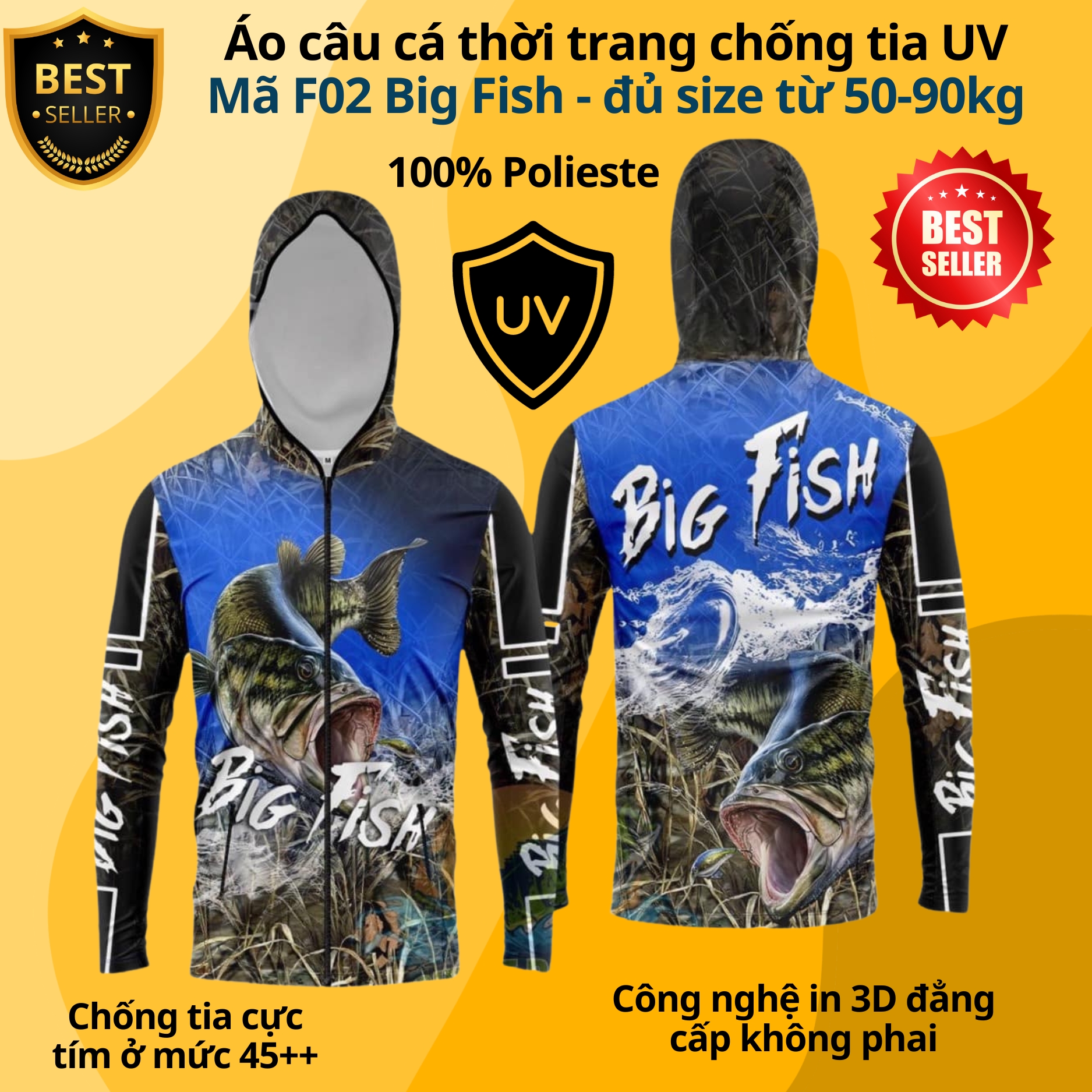 Áo câu cá thời trang chống nắng F05 Cá vàng F02 Big Fish đủ size từ 50-85kg - Áo đi câu chất liệu chống tia UV cao cấp D Danido