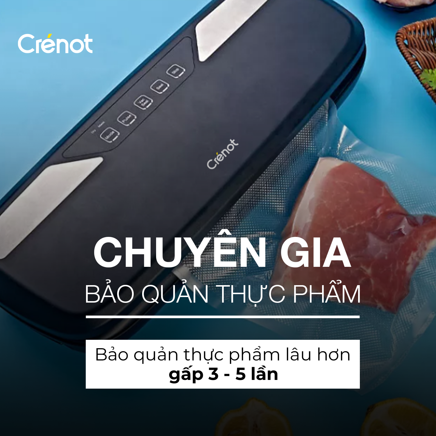 Máy hút chân không thực phẩm mini Crenot Joice M5 hàng chính hãng cho túi hộp bảo quản thức ăn gia đình tươi lâu