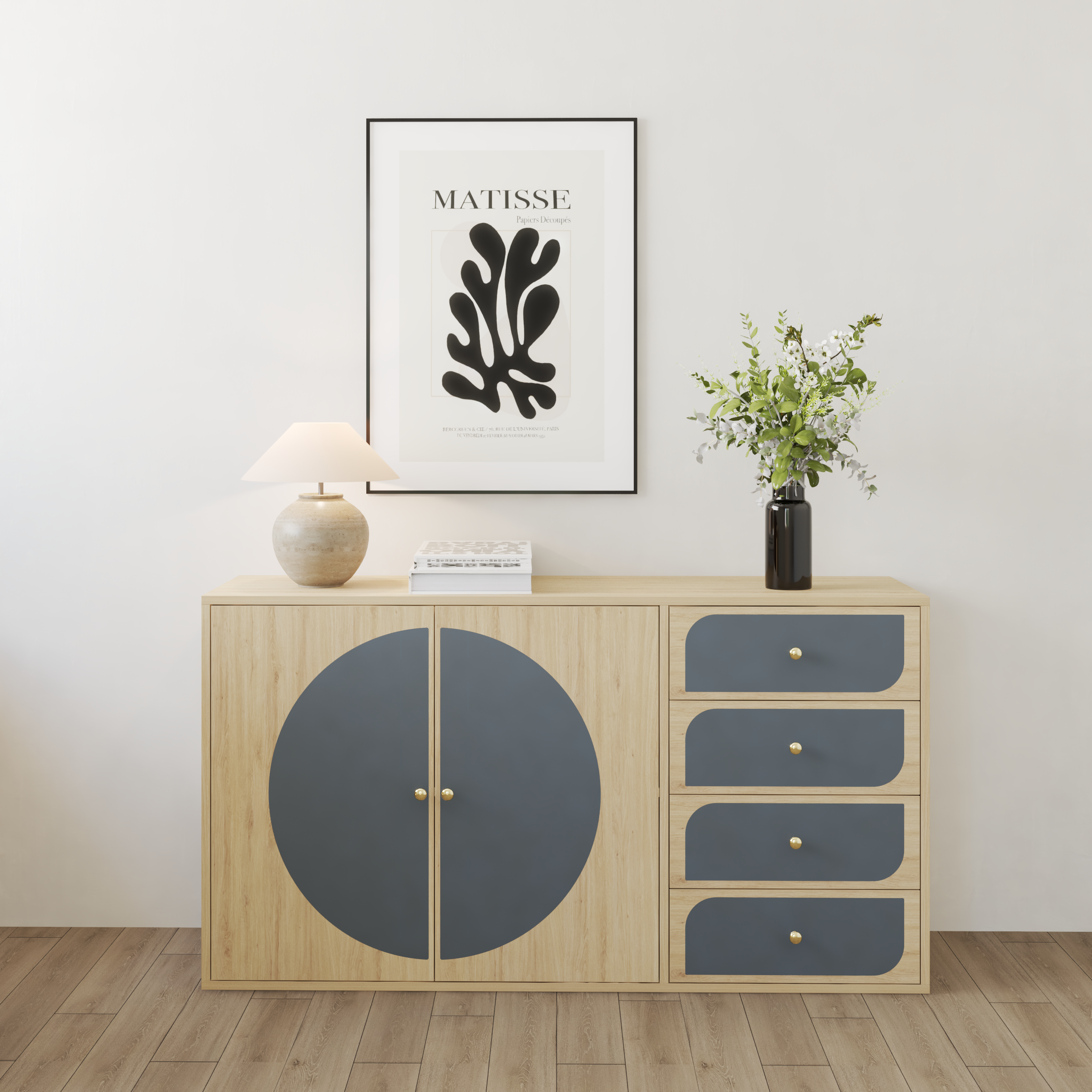 [Happy Home Furniture] BANA, Tủ lưu trữ 2 cửa mở - 4 ngăn kéo, 140cm x 40cm x 76cm ( DxRxC), TCM_126