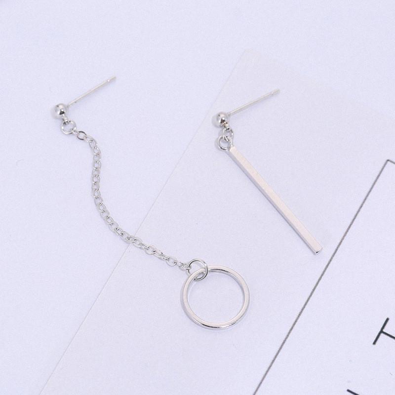 Bông tai bất đối xứng thanh thẳng và vòng tròn thả xích 1 đôi