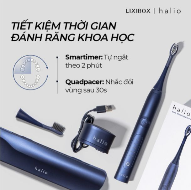 Combo Máy Tăm Nước Cầm Tay Halio - Periwinkle Và Bàn Chải Điện Làm Trắng Răng Midnight Blue