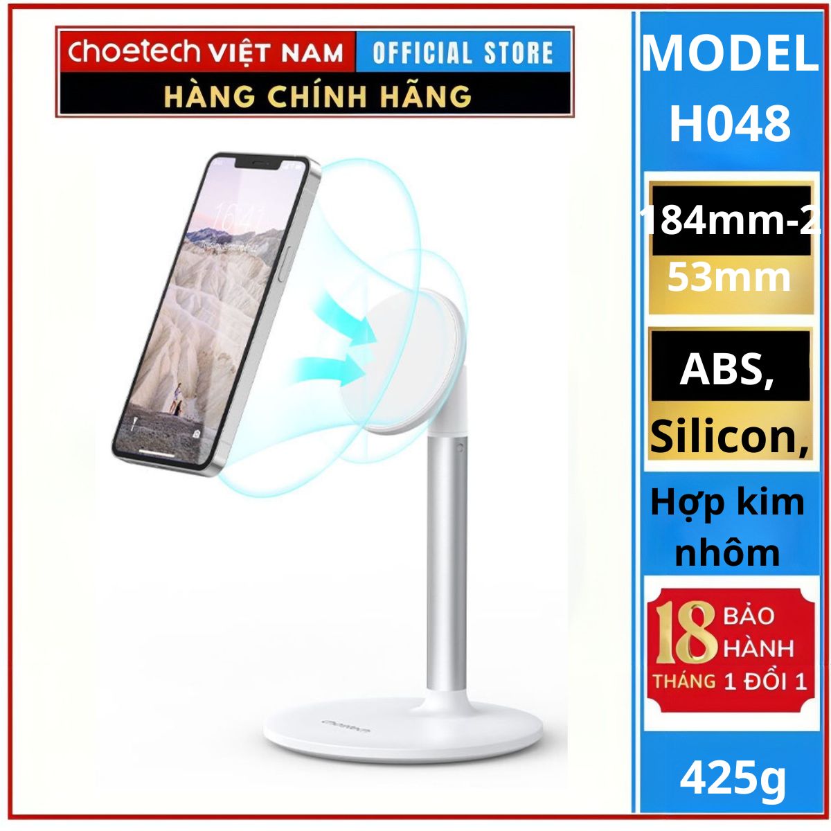 Giá đỡ CHOETECH H048 điện thoại có thể điều chỉnh chiều cao và góc độ xem (Hàng chính hãng)