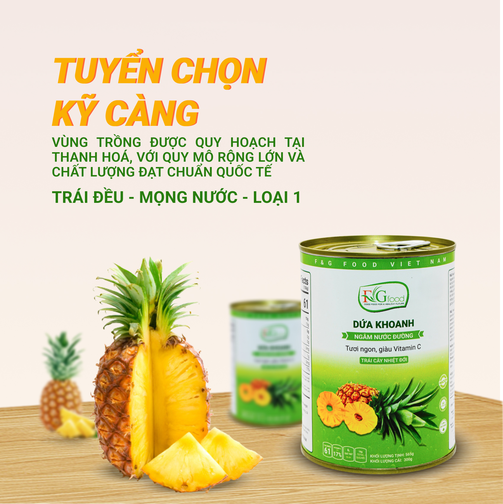 Dứa Khoanh Ngâm Nước Đường F&amp;G Loại 1 - Lon 565gr
