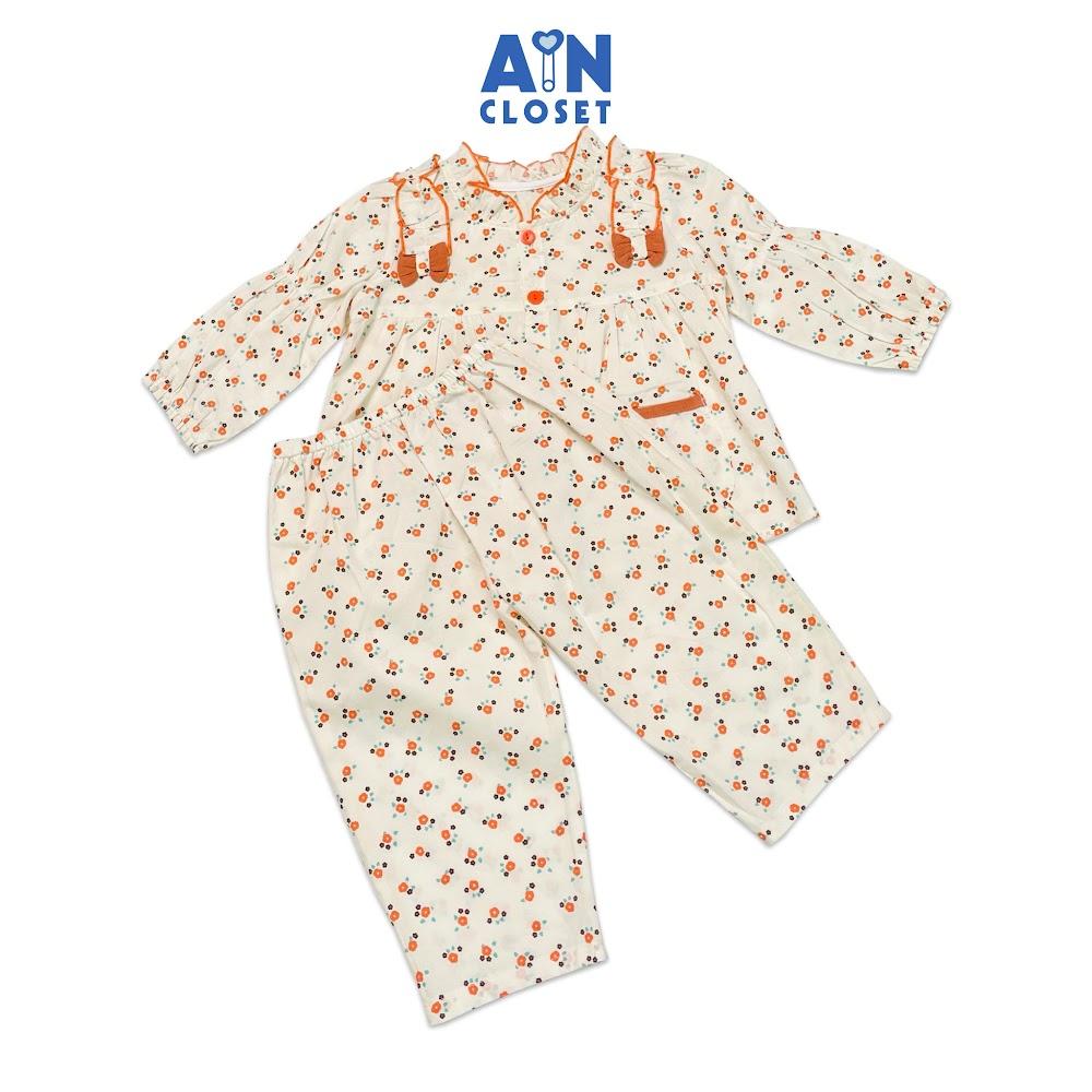 Bộ quần áo dài bé gái họa tiết Nhí hoa nơ cam cotton - AICDBGJVGYHQ - AIN Closet