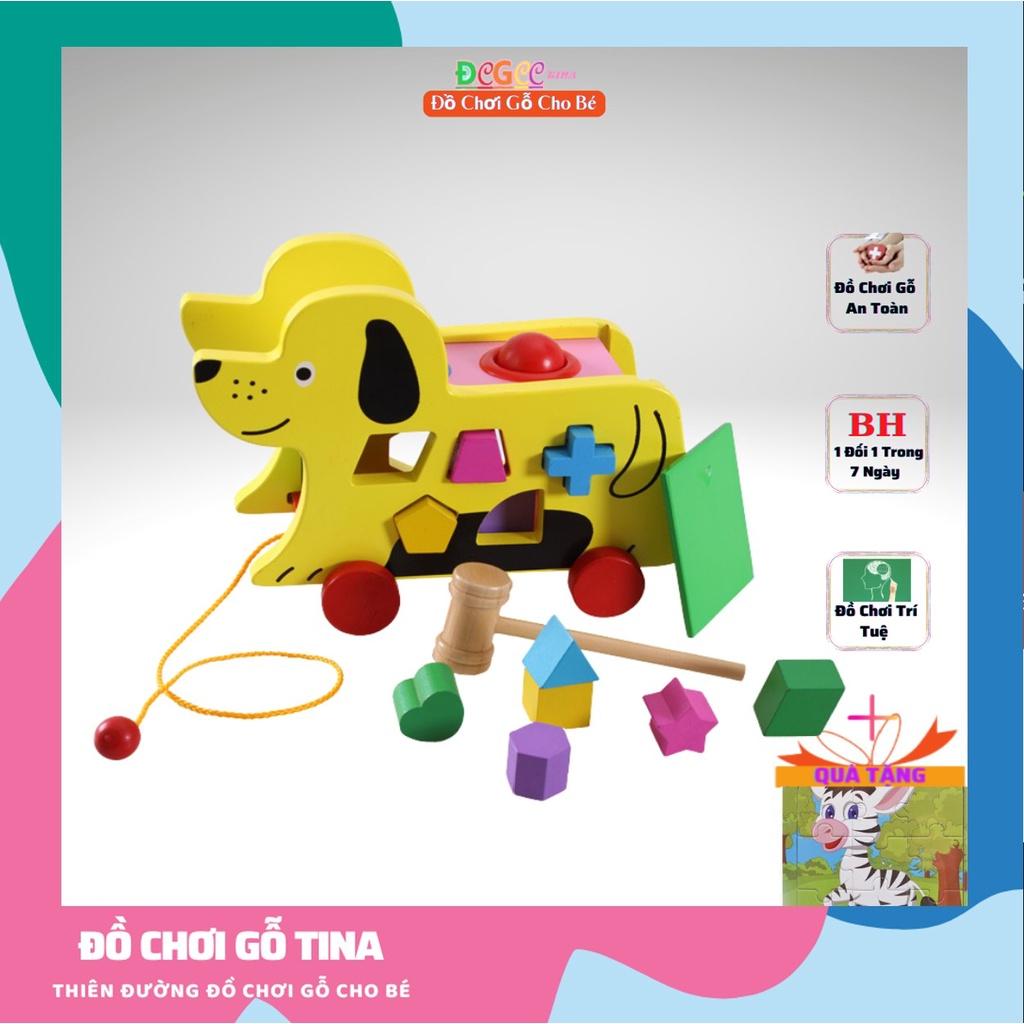Đồ Chơi Gỗ TINA Đập Bóng Thả Hình, Xe Chó Kéo Tích Hợp Đa Năng, Vừa Chơi Đập Bóng, Thả Hình Khối, Vừa Là Chiếc Xe Kéo