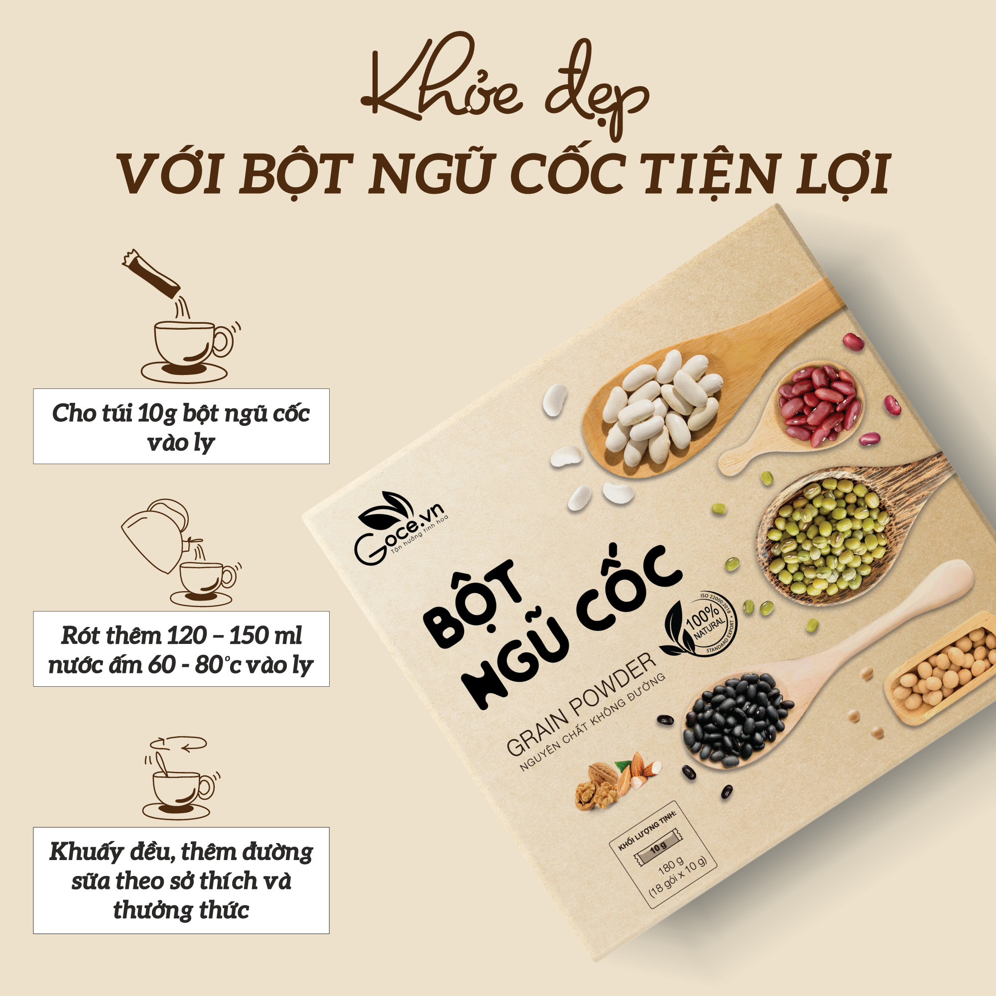 Bột ngũ cốc dinh dưỡng Goce - 180g (18 gói x 10g)