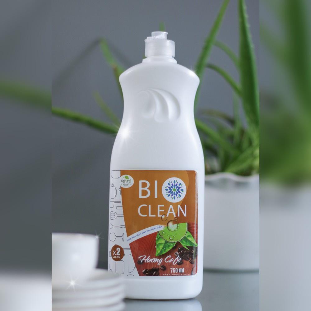 Nước rửa chén sinh học thảo dược dành cho da nhạy cảm, viêm da cơ địa BioClean X2, hương sả, hương tràm, hương cafe chai 750ml