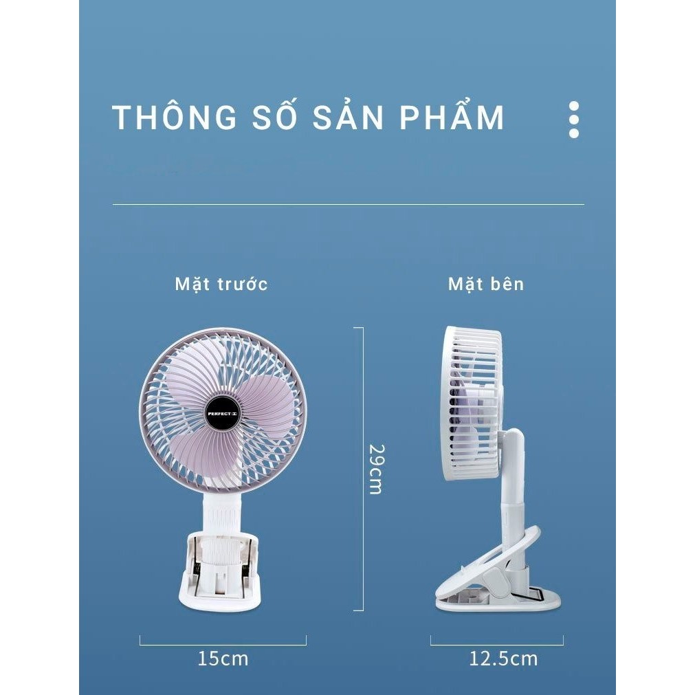 Quạt Để Bàn Có Sạc Tích Điện Perfect PF-QB2150 (Trắng) - Hàng chính hãng