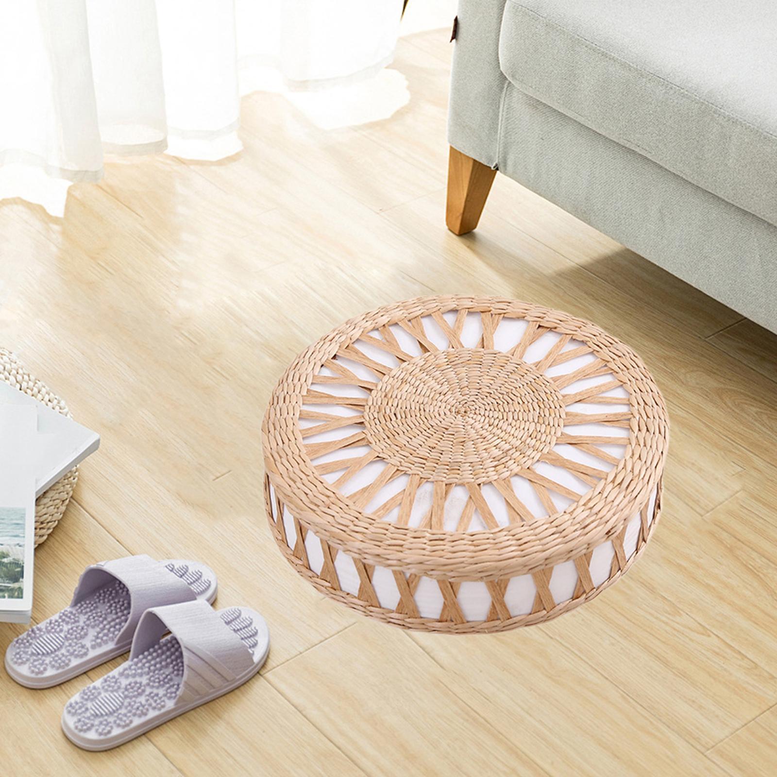 Japanese Flat Seat Cushion Handcrafted Breathable Straw Cushion