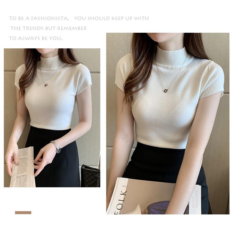 MS404 Áo len cộc tay cao cổ mềm mỏng sang trọng