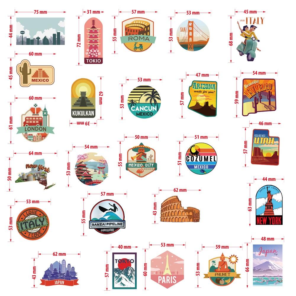 Set 50 STICKER Big Cities Chất Liệu PVC Chống Thấm Nước Trang Trí Điện Thoại , Nón Bảo Hiểm , Laptop , Vali