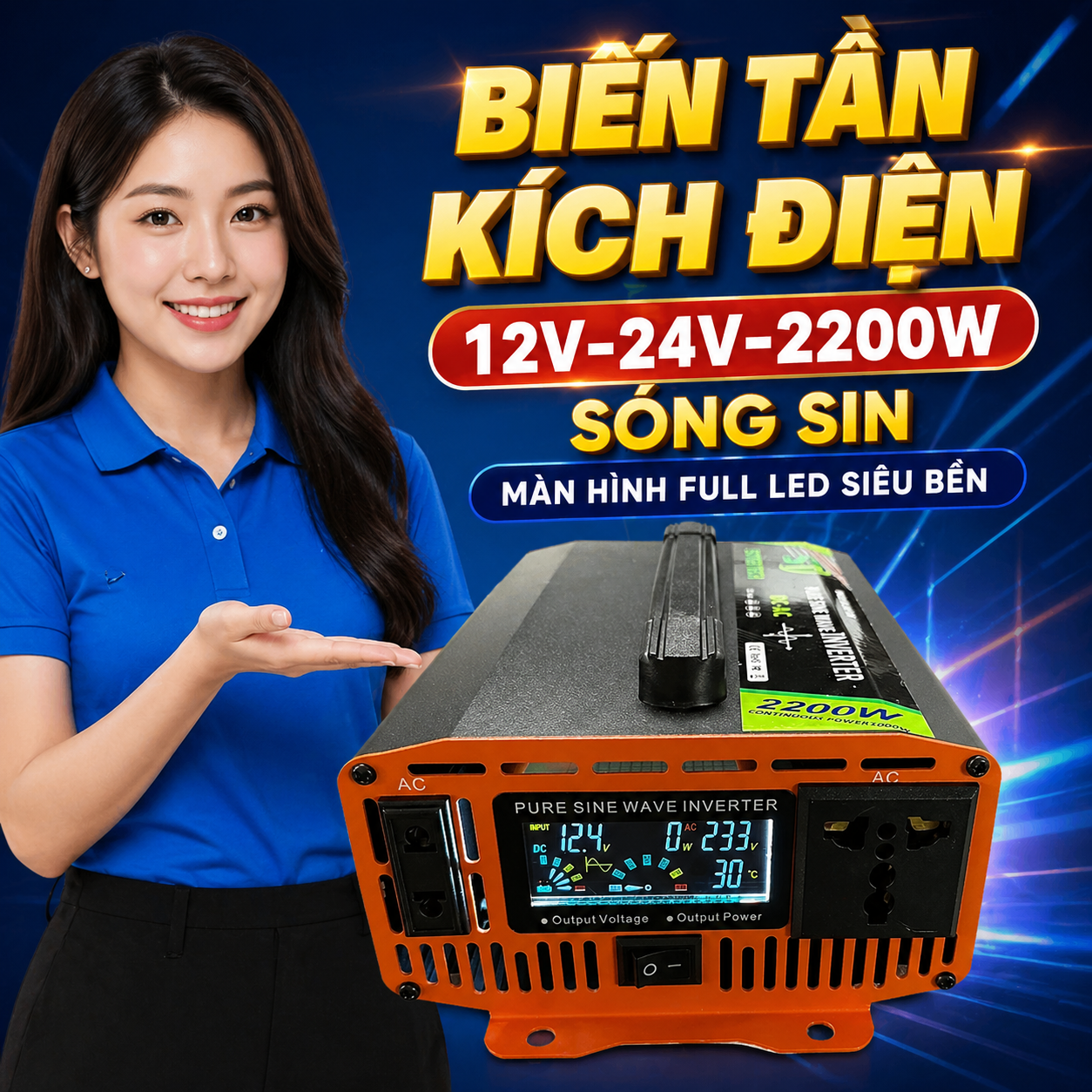 Bộ Kích Điện Inverter ST Nhật Bản 2200W – Đổi Nguồn 12V/24V Lên 220V Siêu Bền