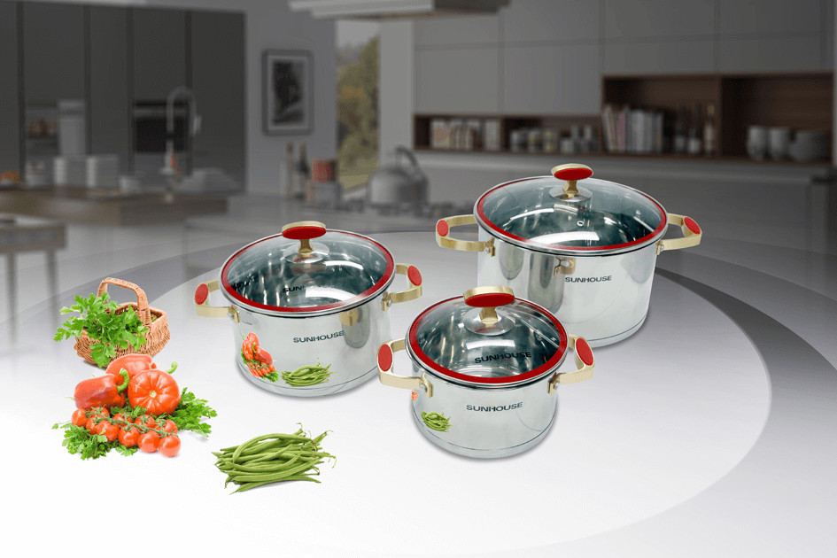 Bộ 3 Nồi Inox 5 Đáy Sunhouse SHG2503MSC - Hàng Chính Hãng