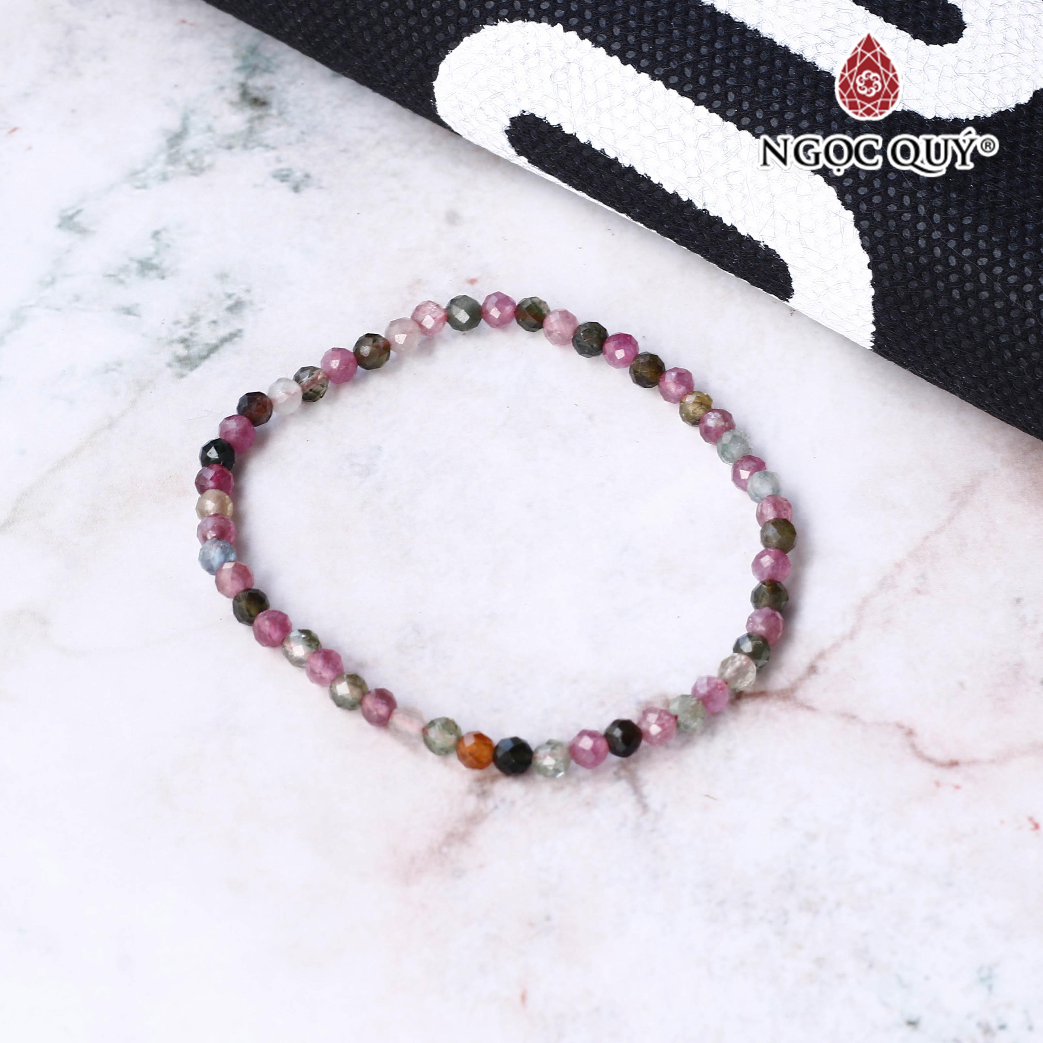 Vòng tay đá tourmaline đa sắc hạt facet 4mm hợp ngủ mệnh - Ngọc Quý Gemstones