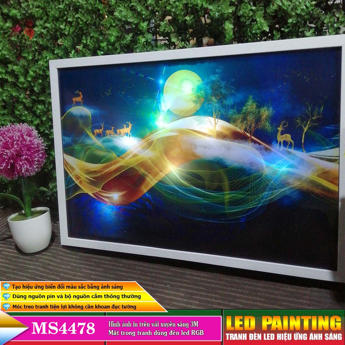 Tranh treo tường đèn led trang trí phòng khách, phòng ngủ hiệu ứng ánh sáng. KT: 60 x 40cm-MS:4478L6