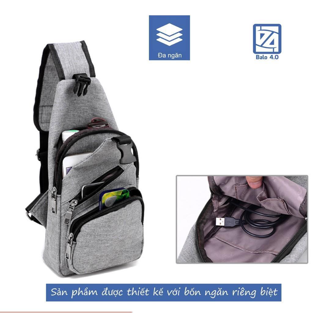 Túi đeo chéo nam nữ thời trang 4 ngăn có cổng USB 208204
