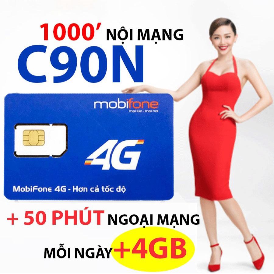 Sim 4G Mobifone c90n lên gói 1 tháng - Hàng Chính Hãng