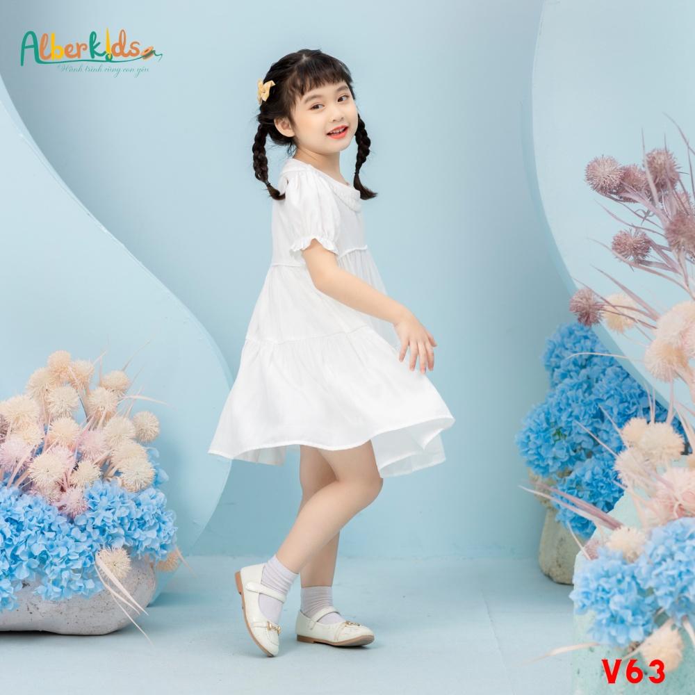 Váy bé gái ALBERKIDS cổ gân tròn tay bèo chun 2 lớp công chúa xinh đẹp cho trẻ em 2,3,4,5,6,7,8,9,10,11,12 tuổi [V63