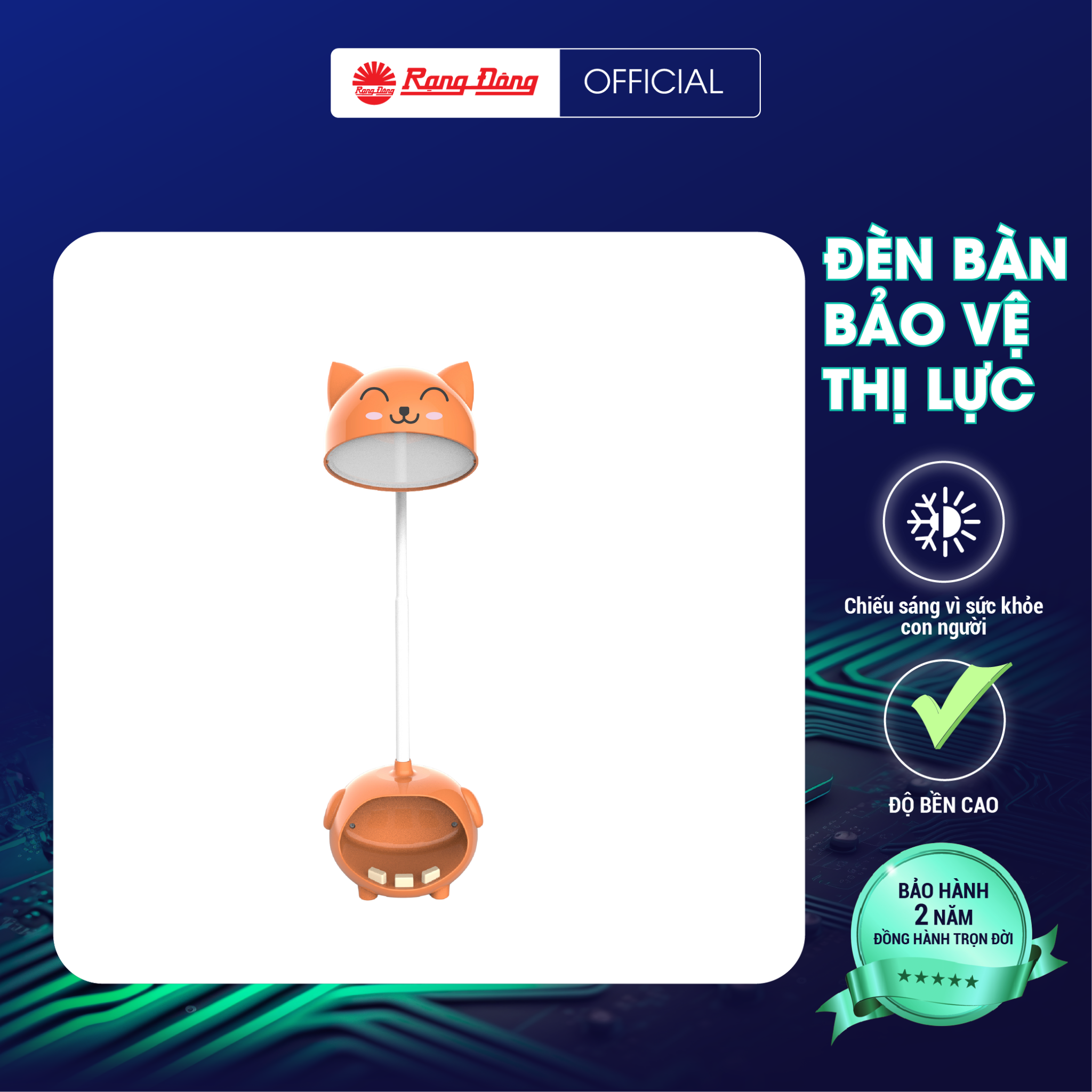 Đèn Bàn Cảm Ứng Rạng Đông Thế Hệ Mới, Công Tắc Cảm Ứng Được Bố Trí Ở 2 Bên Tai Của Thân Đèn, Màu Sắc Phong Phú, Hình Con Vật Ngộ Nghĩnh Đáng Yêu - Cam