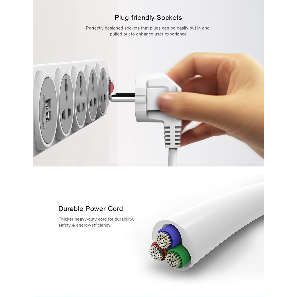 Ổ cắm điện chống giật, có 2 cổng usb sạc điện thoại đa năng thông minh Huntkey SZN 507, - Hàng nhập khẩu