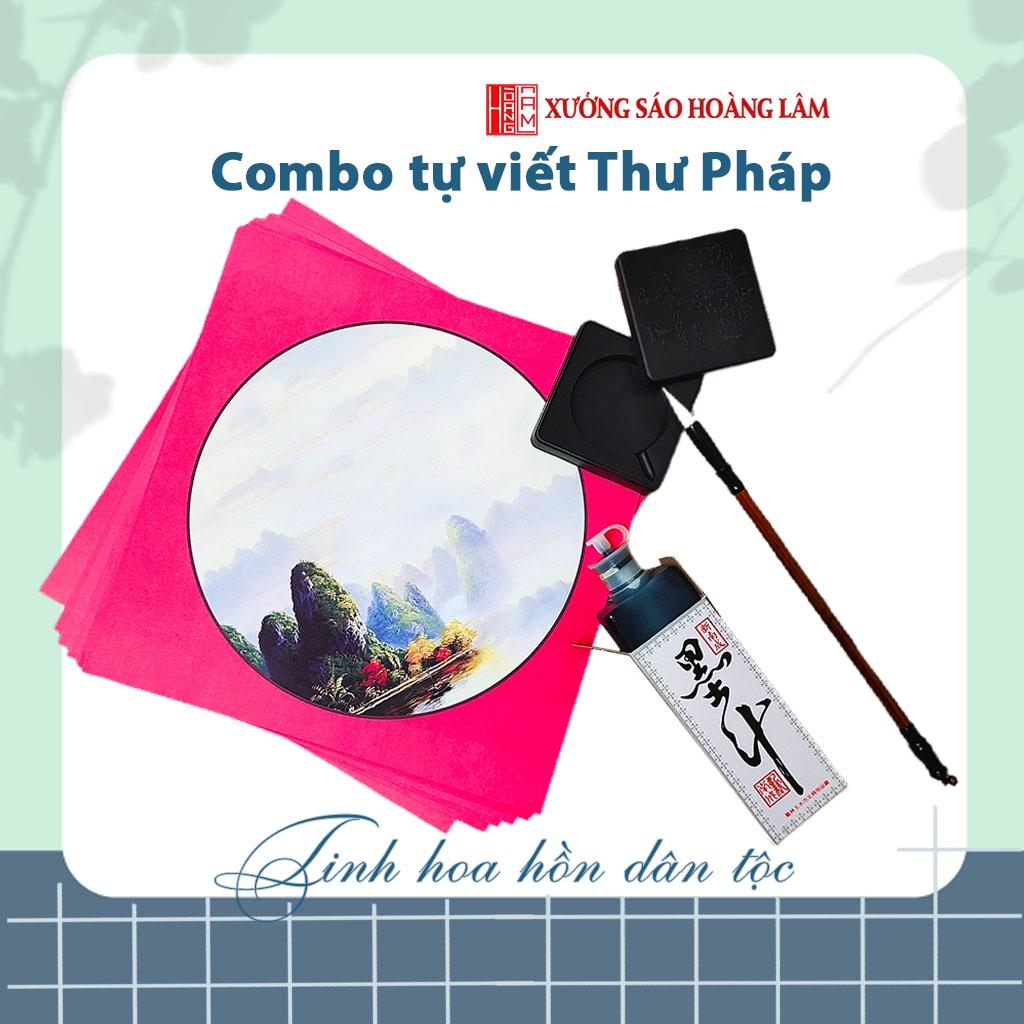 Combo 15 tờ giấy hình thoi tự viết thư pháp đẹp, kèm nghiên nhựa,cọ lông sói NX03 và bình mực đen 100ml (được chọn mẫu)