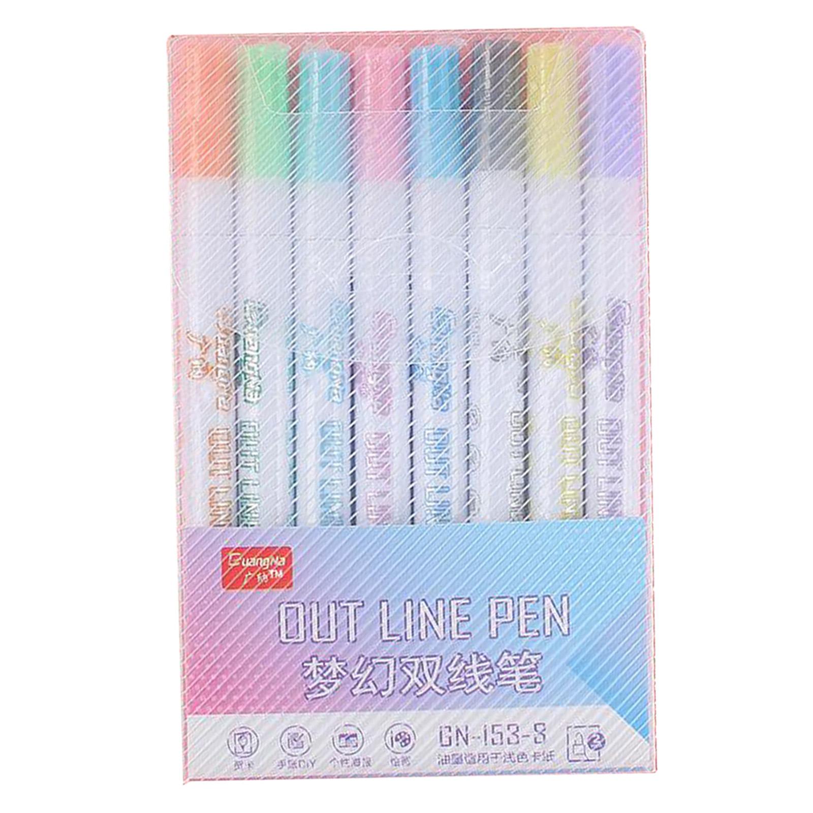 2 Sets Metallic Drawing Double Line Outline Pen Marker Pens Scrapbooking 8 Color