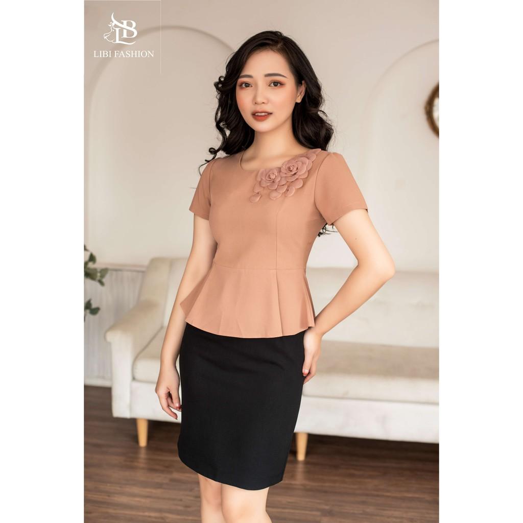 Áo Công Sở - Hoa Vai cổ tròn HÀN NĂNG DỘNG TRẺ TRUNG