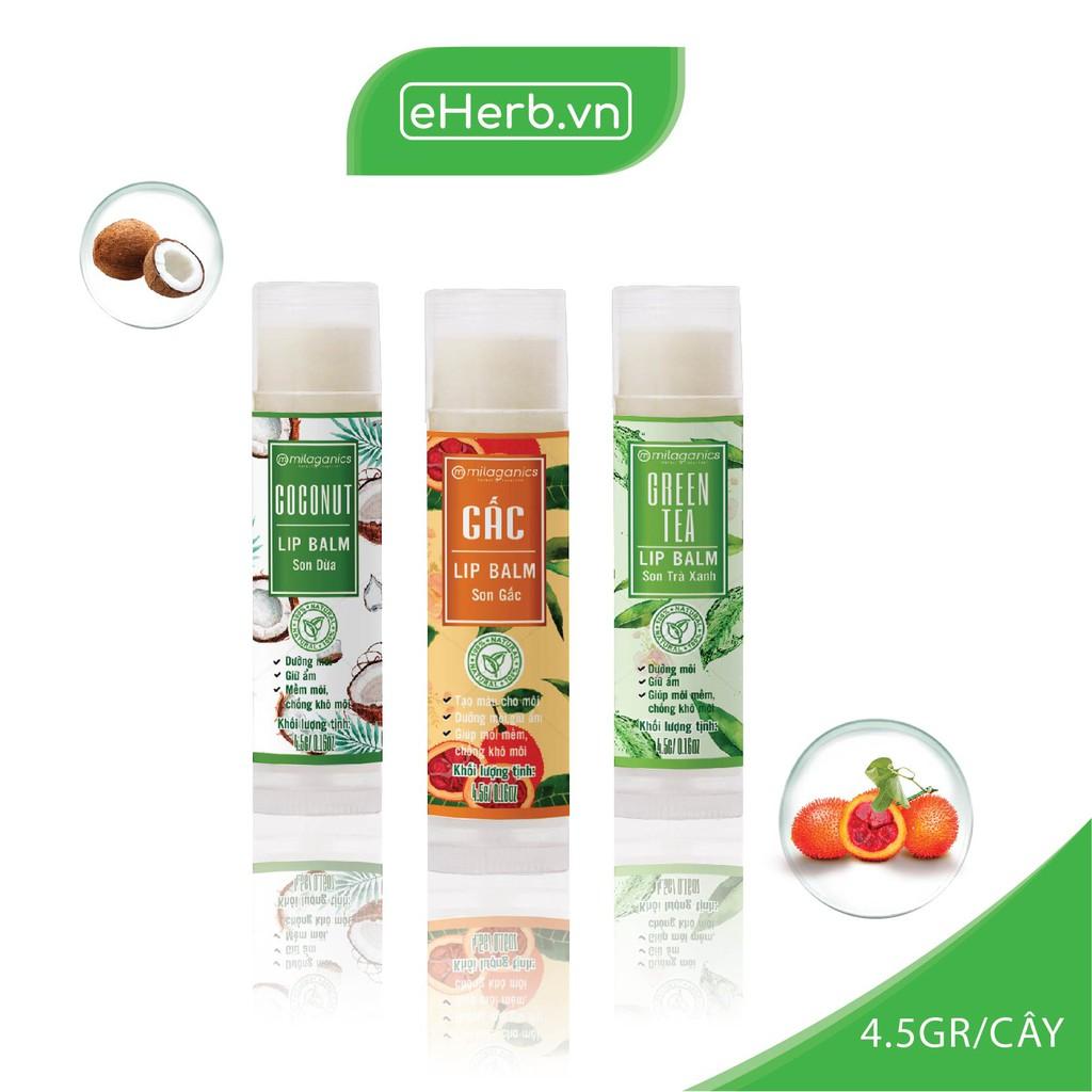 Combo 3 Son Dưỡng Ẩm, Giảm Thâm Môi: Son Dừa, Son Trà Xanh, Son Gấc MILAGANICS