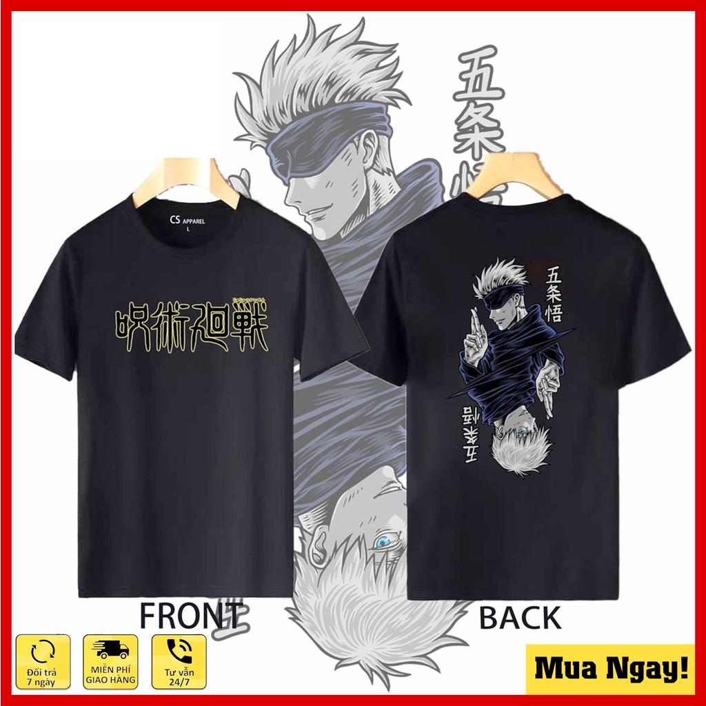 Áo Anime in hình Jujutsu Kaisen - Gojo Satoru 2 mặt màu đen trắng chất cotton 4 chiều, cực mát