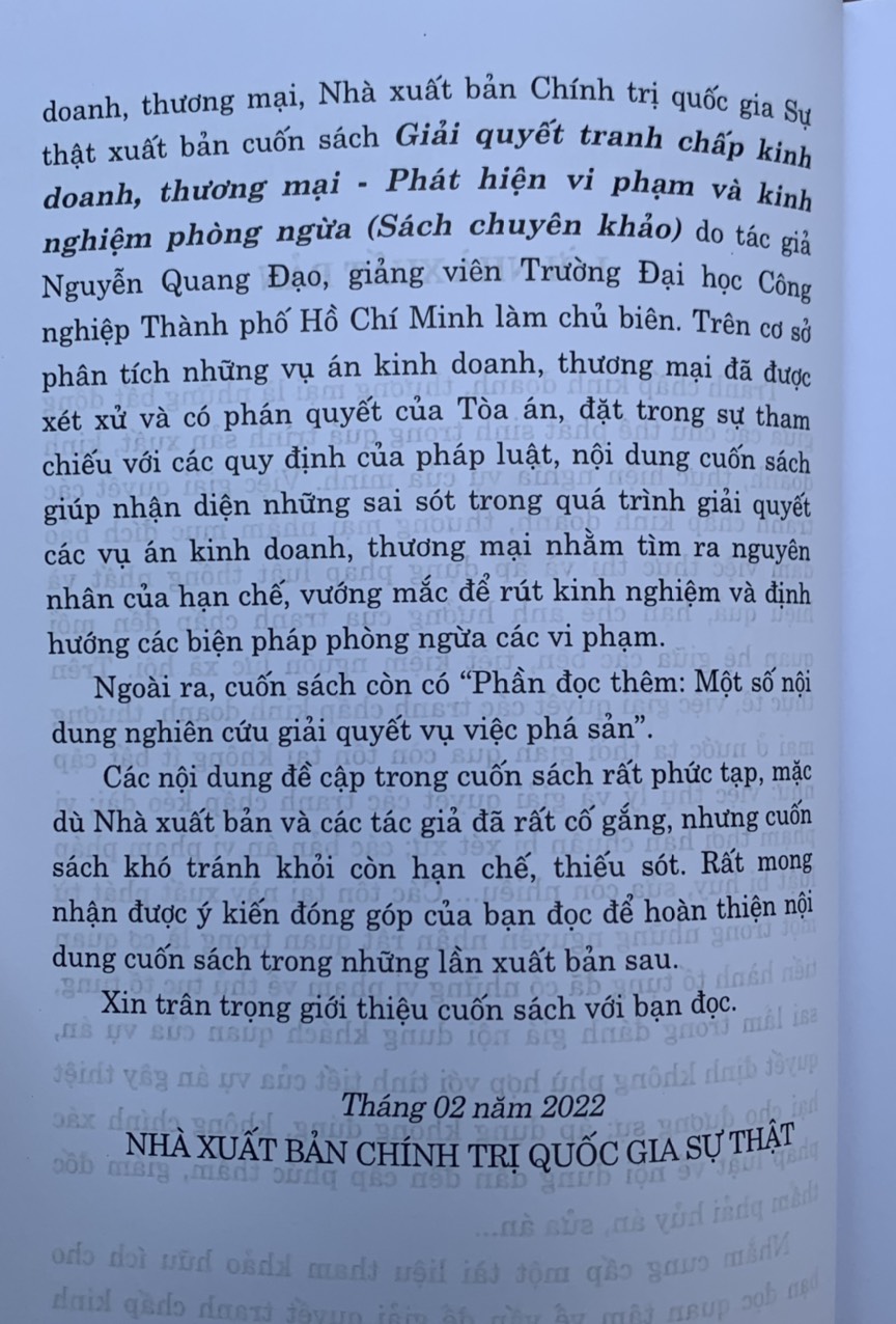 Giải quyết tranh chấp kinh doanh, thương mại- phát hiện vi phạm và kinh nghiệm phòng ngừa