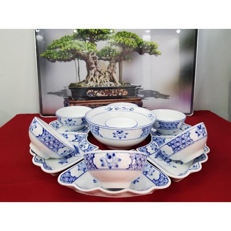 Bộ bát đĩa hoa mặt trời. Gốm sứ Bát Tràng.