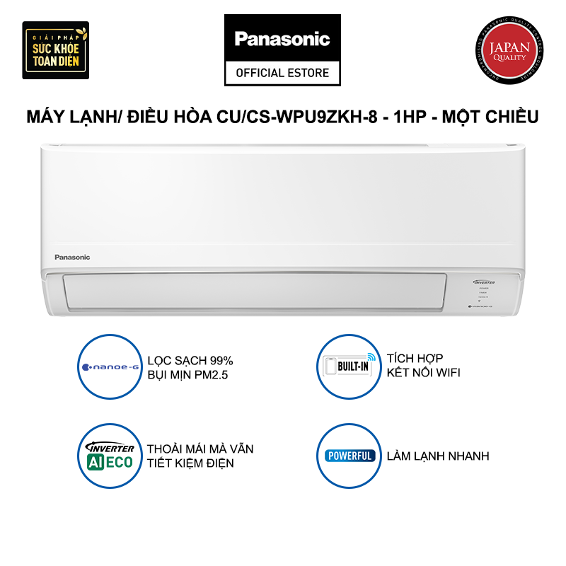 [CHỈ GIAO MIỀN NAM] Máy lạnh/ Điều hòa Panasonic CU/CS-WPU9ZKH-8 - 1HP - Một chiều - Lọc sạch bụi mịn tới 99% - Inverter kết nối wifi - Hàng chính hãng