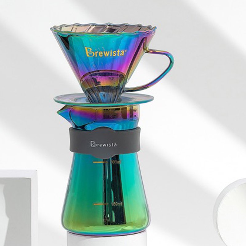 Bộ phễu V60 pha cà phê pour over thủy tinh Brewista Tornado Dripper &amp; Server - Màu cực quang